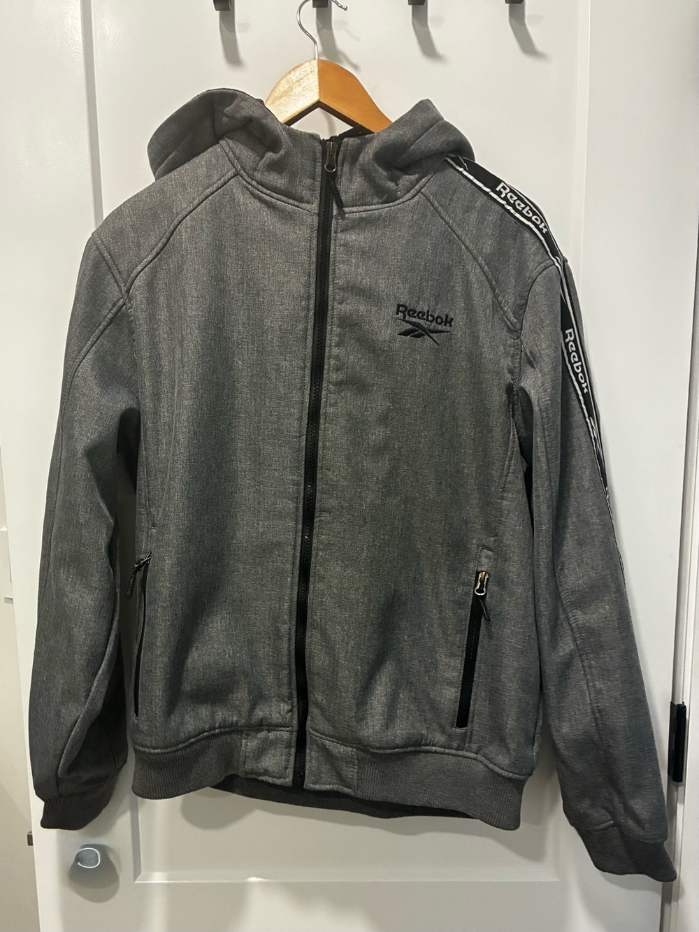 Reebok Gray Full Zip Hooded Jacket | Men’s Large | Quilted Lined | Athletic